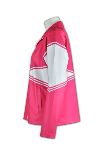 Customized pink cheerleading uniforms Personally designed zipper windbreaker jacket Cheerleading uniforms Group cheerleading uniforms Cheerleading uniform center CH213 side view